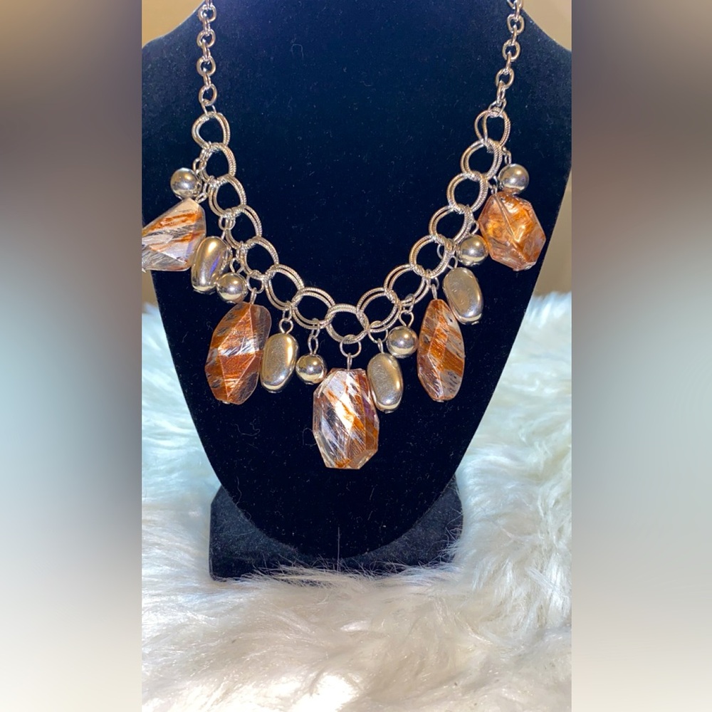 ✨Gorgeous Silver and Brown Charm necklace set!